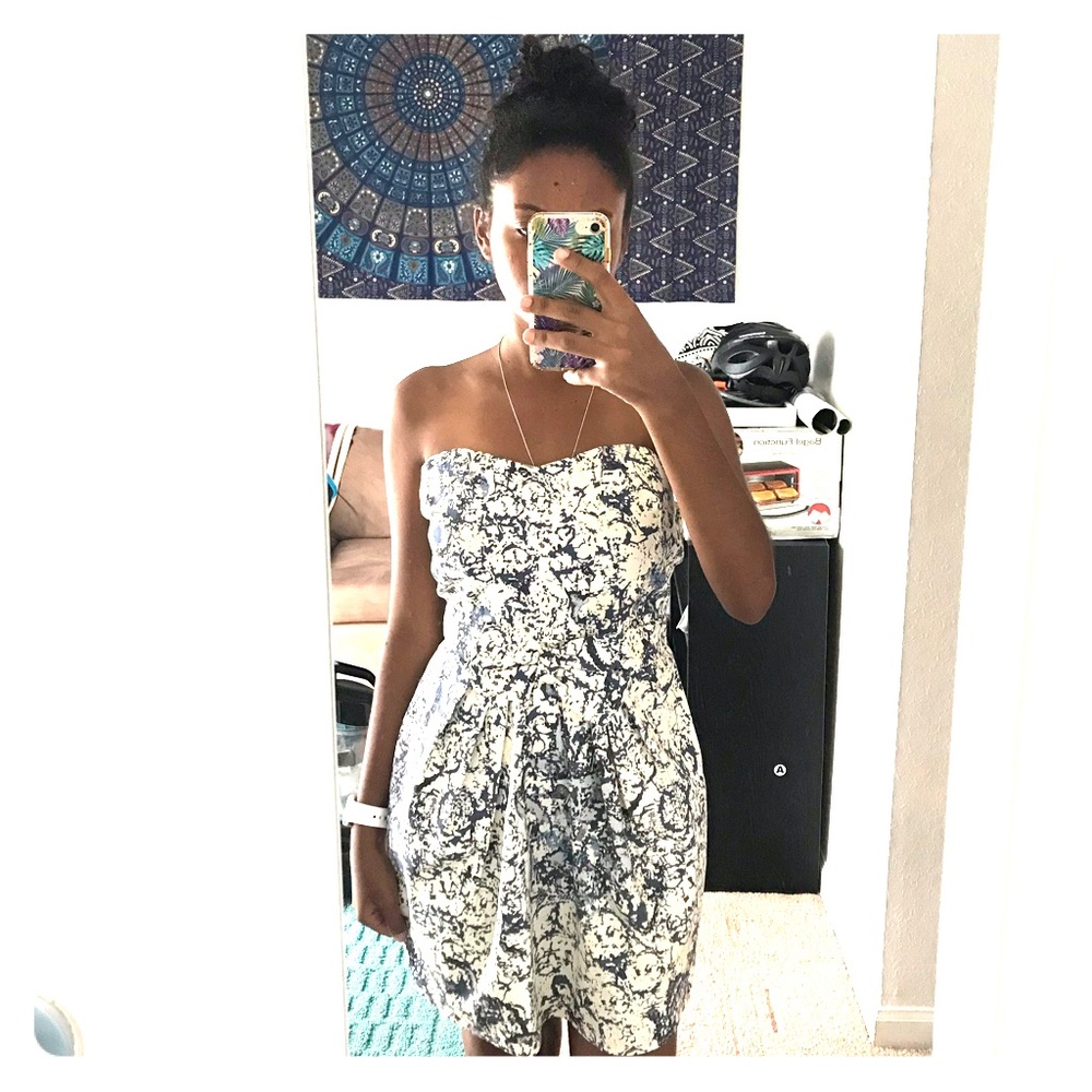 Strapless Dress - Blue & White
